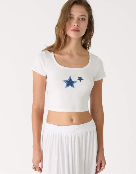 Stradivarius – Vit t-shirt i kort design - view 1