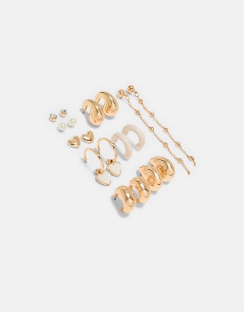 Stradivarius – Vita creoler med hjärtdesign, 9-pack - view 1