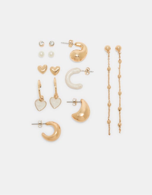 Stradivarius – Vita creoler med hjärtdesign, 9-pack, 2 av 4