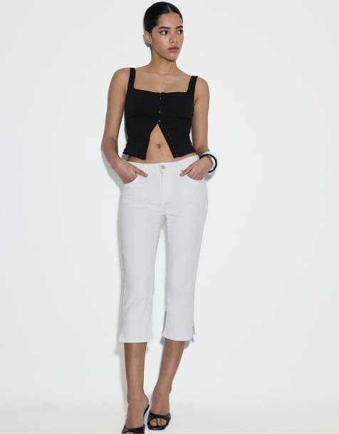 Stradivarius – Vita jeans i caprilängd - view 1