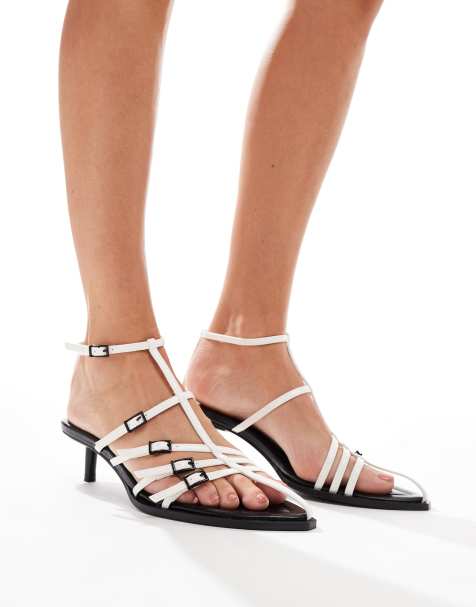 Stradivarius – Vita spetsiga klacksandaler - view 1