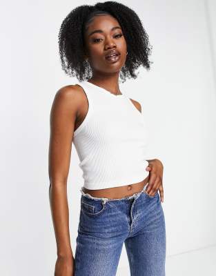 Stradivarius – Vitt ribbat linne i seamless design