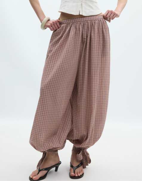 Stradivarius Volume check trousers in pastel pink - view 1