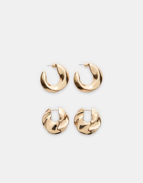 Stradivarius Voluminous hoop earrings in gold - view 1