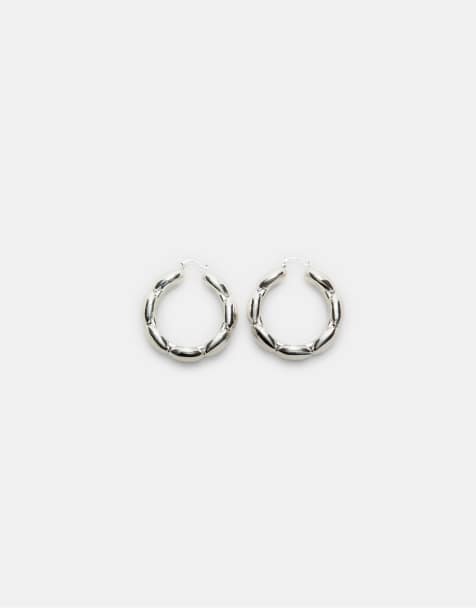Stradivarius Voluminous hoop earrings in grey - view 1