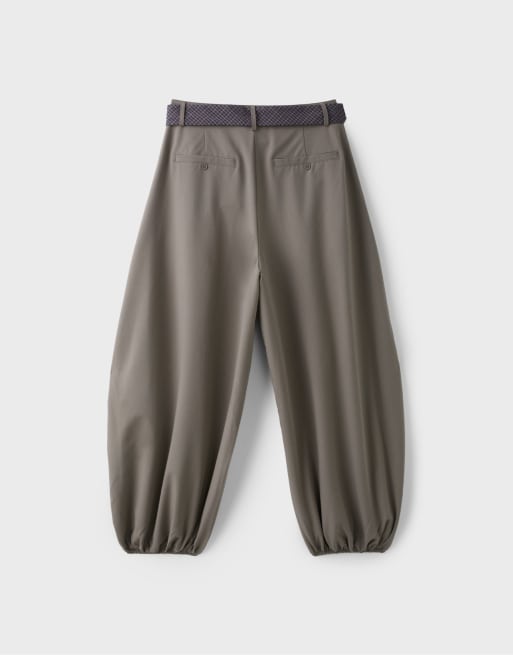 Stradivarius Voluminous sarouel trousers with tie belt in brown, 7 of 7
