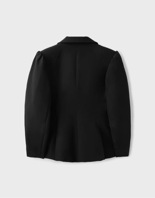 Stradivarius Voluminous sleeve blazer in black, 7 of 7
