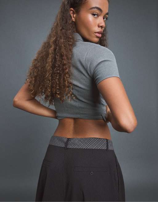 Stradivarius Voluminous tie-detail sarouel trousers in black, 6 of 7