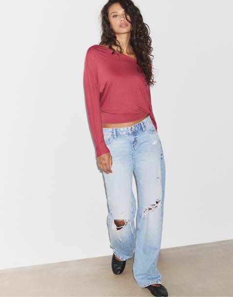 Stradivarius Waistband effect t-shirt in dark red - view 1