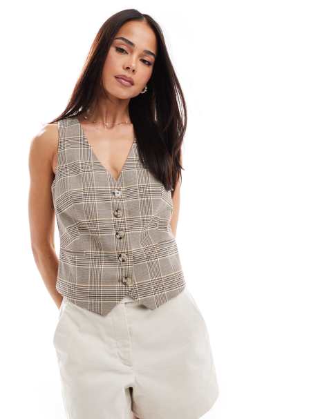 Stradivarius waistcoat in check print