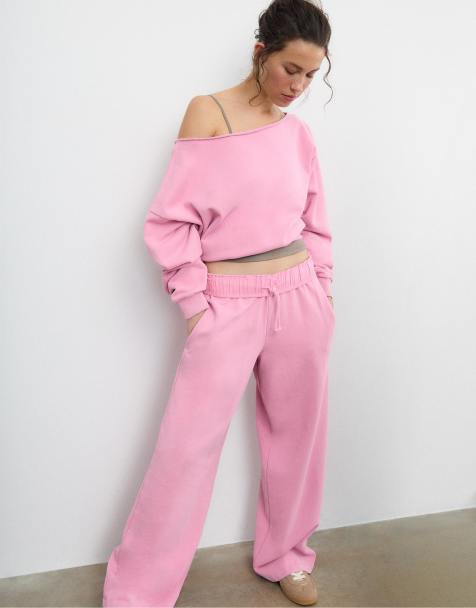 Stradivarius Washed effect straight-leg jogger trousers in bubblegum pink - view 1