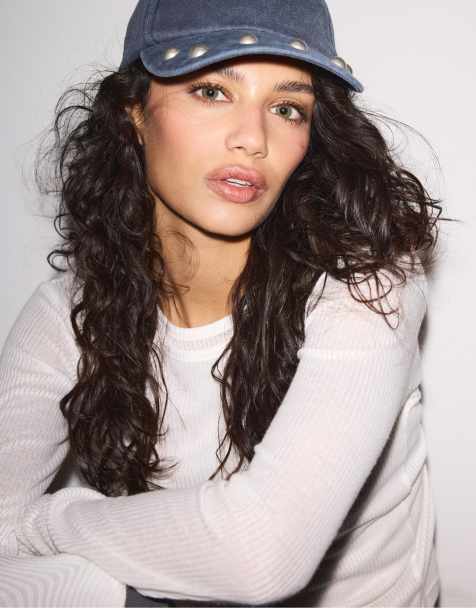 Stradivarius Washed studded cap in blue - view 1