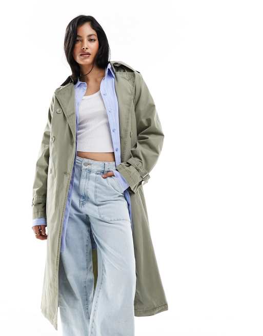 Stradivarius washed trench coat in khaki ASOS