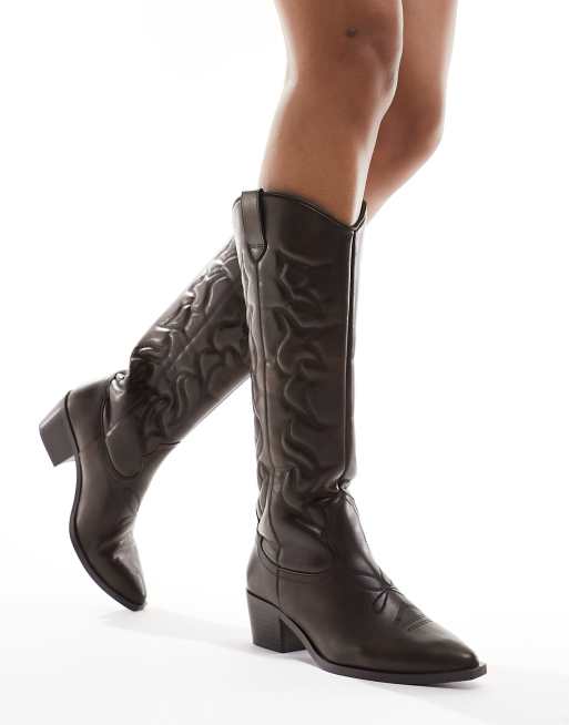 Stradivarius washed western boot in bronze ASOS
