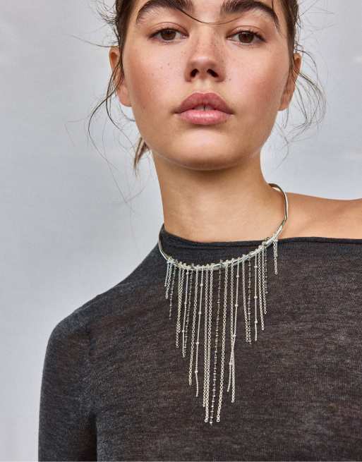 Stradivarius Waterfall choker-halsband i grått, 2 av 4