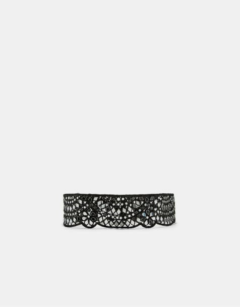 Stradivarius Wavy mirror belt in black - view 1