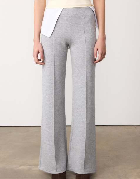 Stradivarius – Weiche ausgestellte Hose in meliertem Grau mit Nahtdetail vorn - view 1