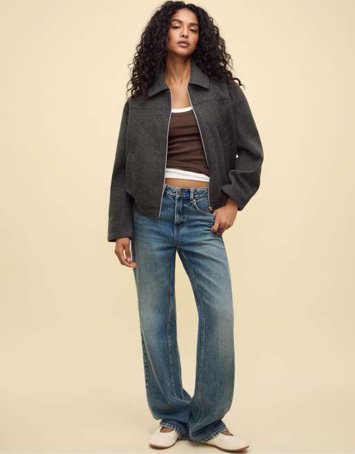 Stradivarius – Weiche Bomberjacke in Dunkelgrau, 2 von 4
