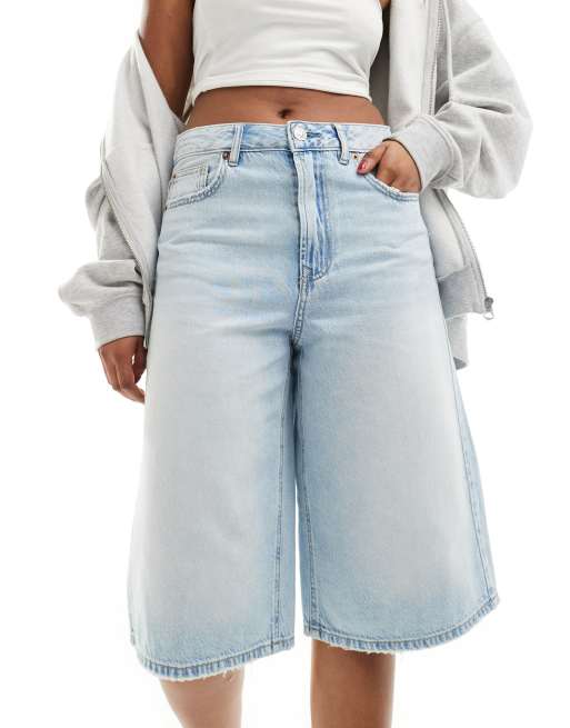 Stradivarius – Weiche Denim-Jorts in Hellblau 