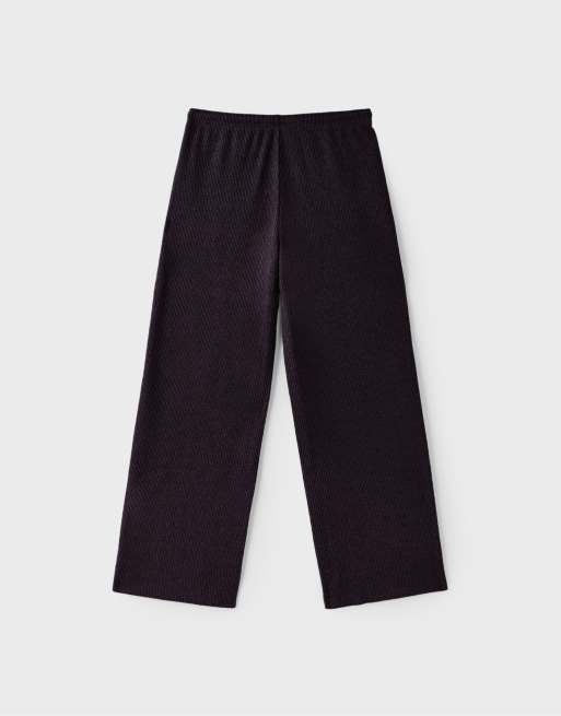 Stradivarius weiche, gerippte Hose in Aubergine, 7 von 7