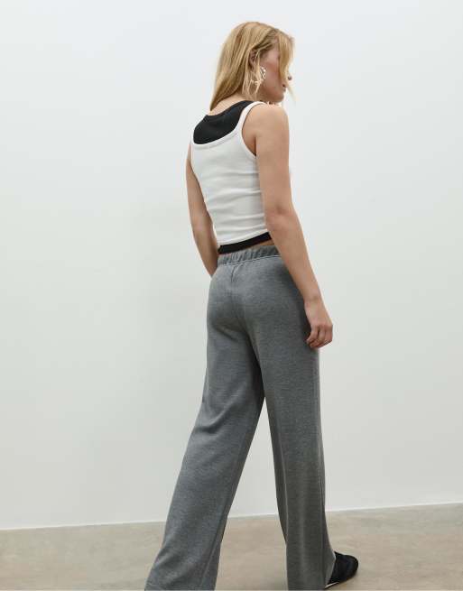 Stradivarius – Weiche Hose in Dunkelgrau mit weitem Bein und Ziernaht, 3 von 7