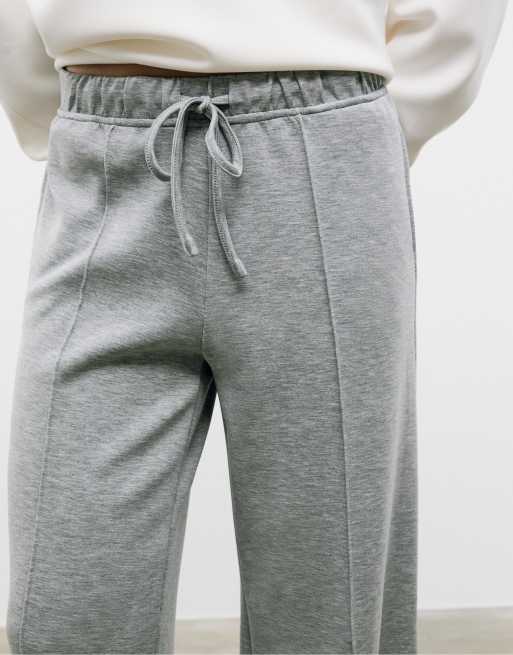 Stradivarius – Weiche Hose in meliertem Grau mit weitem Bein und Ziernaht, 4 von 4