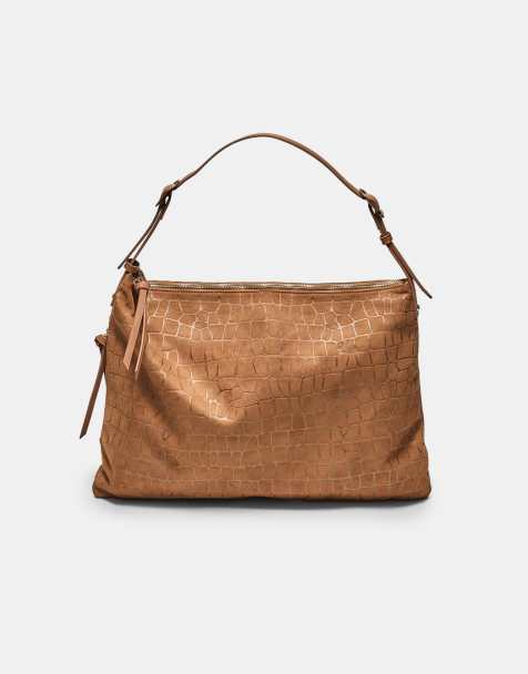 Stradivarius – Weiche Schultertasche in Braun mit Reißverschlüssen - view 1