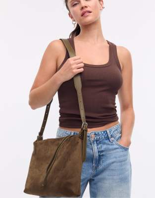 Stradivarius - Weiche Schultertasche in Khaki-Grün