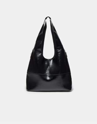 Stradivarius - Weiche Schultertasche in Schwarz mit Reißverschlüssen