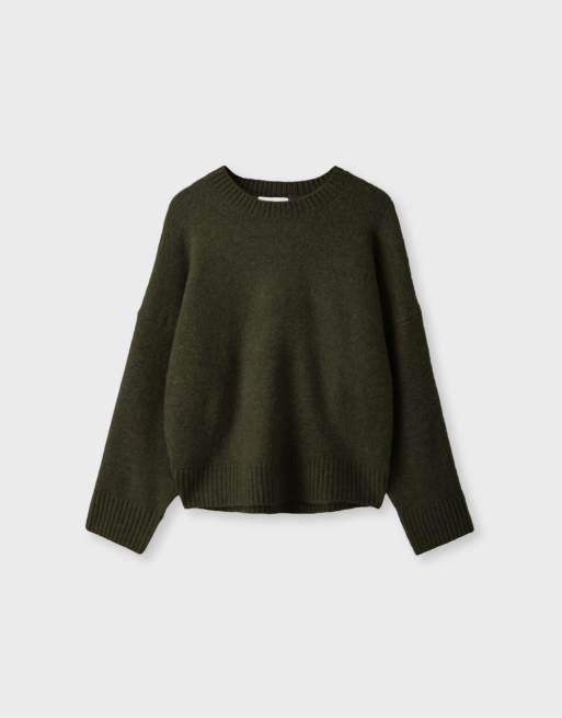 Stradivarius weicher Basic-Strickpullover in Khaki, 6 von 7