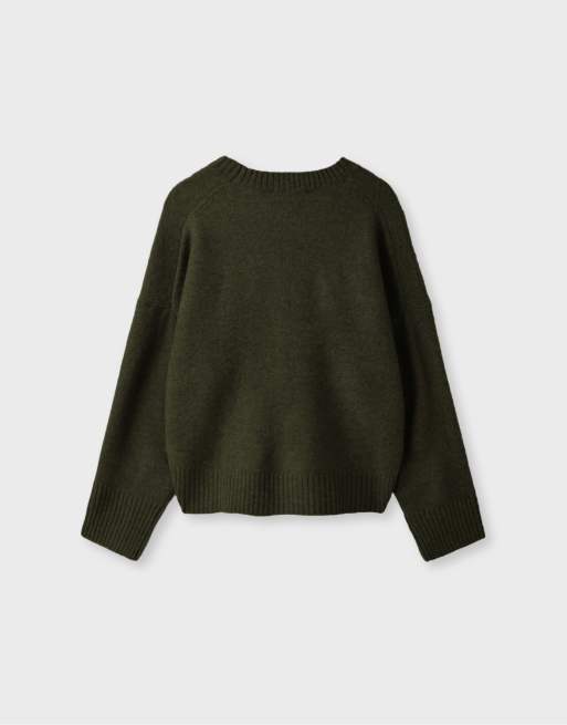 Stradivarius weicher Basic-Strickpullover in Khaki, 7 von 7