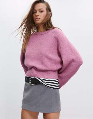 Stradivarius - Weicher Basic-Strickpullover in Mauve-Lila