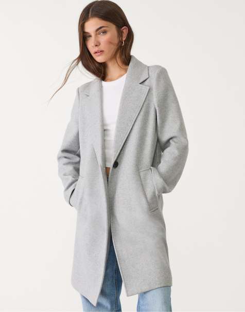 Stradivarius – Weicher Midi-Mantel in Grau meliert mit Knopfleiste - view 1
