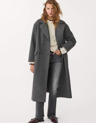 Stradivarius - Weicher Oversize-Mantel in Dunkelgrau