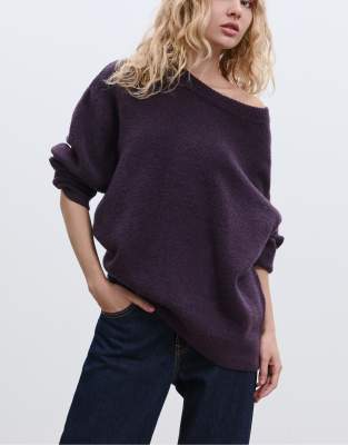 Stradivarius - Weicher Strickpullover in Rosa-Lila