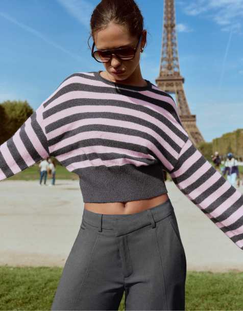 Stradivarius weicher Strickpullover mit Bund in Pastellrosa - view 1