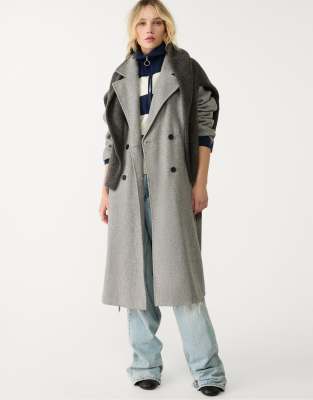 Stradivarius - Weicher Trenchcoat in grau meliert