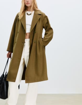 Stradivarius - Weicher Trenchcoat in Grün