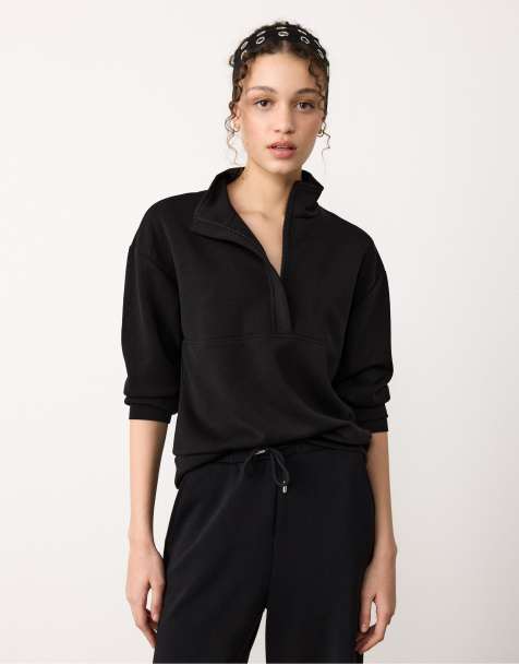 Stradivarius – Weiches Sweatshirt in Schwarz mit Reißverschluss - view 1