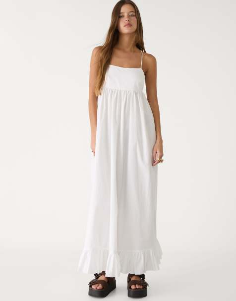 Stradivarius – Weißes Popeline-Maxikleid - view 1