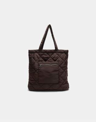 Stradivarius - Wendbarer, wattierter Shopper in Braun-Brown