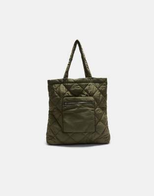 Stradivarius - Wendbarer, wattierter Shopper in Khaki-Grün