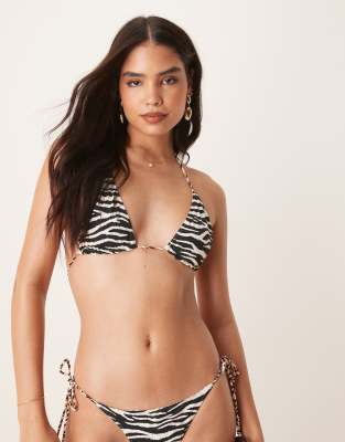 Stradivarius - Wendbares Bikinioberteil mit Zebramuster in Schwarz und Weiß-Bunt