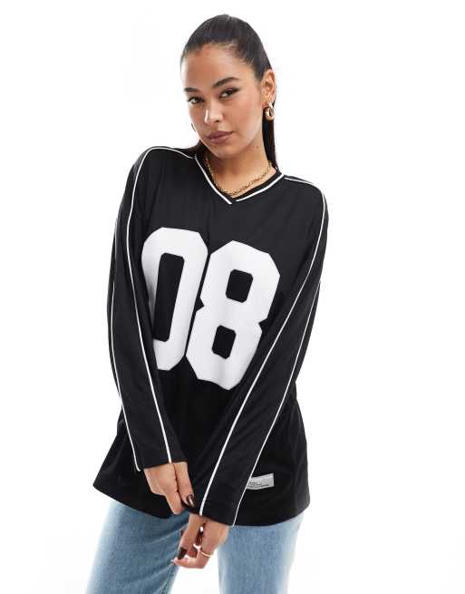 Stradivarius - West Coast - Top a maniche lunghe nero con scritta