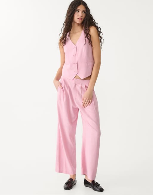 Stradivarius – Weste in Pastellrosa mit Leinenanteil und Knopfleiste, 2 von 4