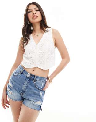 Thumbnail - Stradivarius - Westen-Top aus weißer Spitze