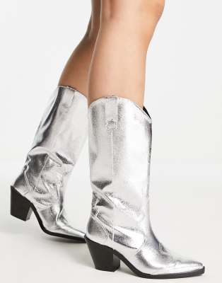 Stradivarius western boot in silver