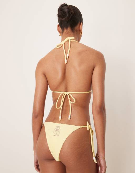 Stradivarius – Wiązany z boku marszczony żółty dół od bikini, 4 z 4