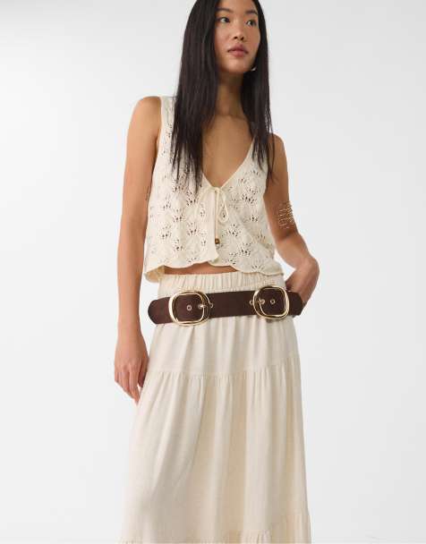 Stradivarius wide double buckle belt in brown - view 1