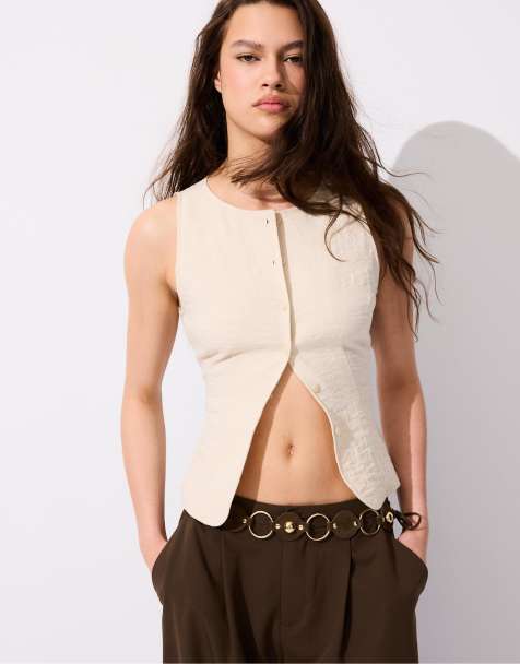 Stradivarius Wide eyelet belt in brown - view 1